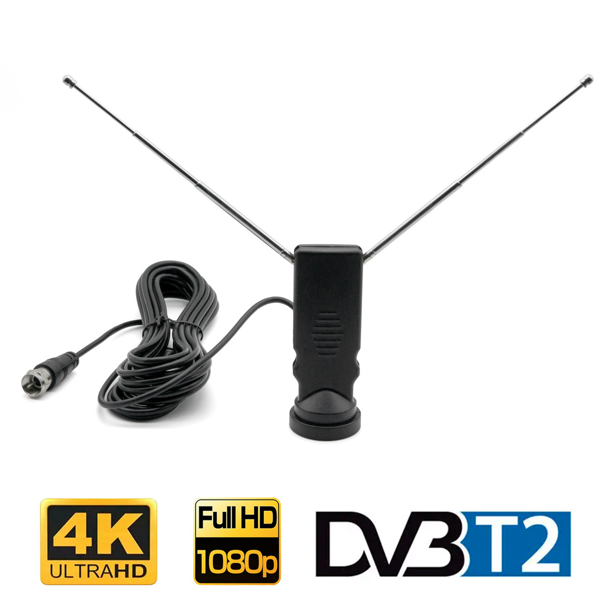 Цифрова ТВ антена кімнатна для Т2 Clear TV Premium 4K HDTV DVB-T, універсальна пасивна, кабель 5 метрів