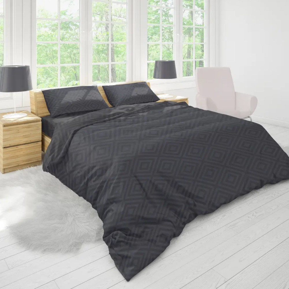 Постільна білизна на гумці двоспальна 180х220 графітовий ромб (20658) Однотонна бавовняна на блискавці, фото 1