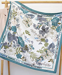 Хустка шовкова "Сандра флора" бірюза 208007