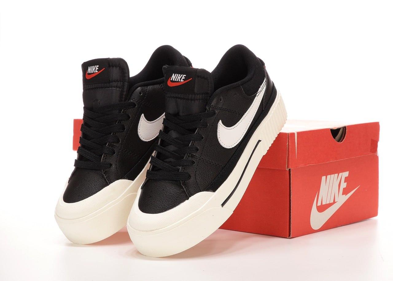 Жіночі кросівки Nike Court Black White Взуття Найк Корт чорно-білі на платформі шкіряні демісезон