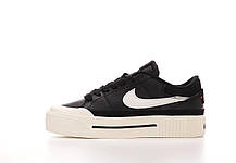 Жіночі кросівки Nike Court Black White Взуття Найк Корт чорно-білі на платформі шкіряні демісезон, фото 5
