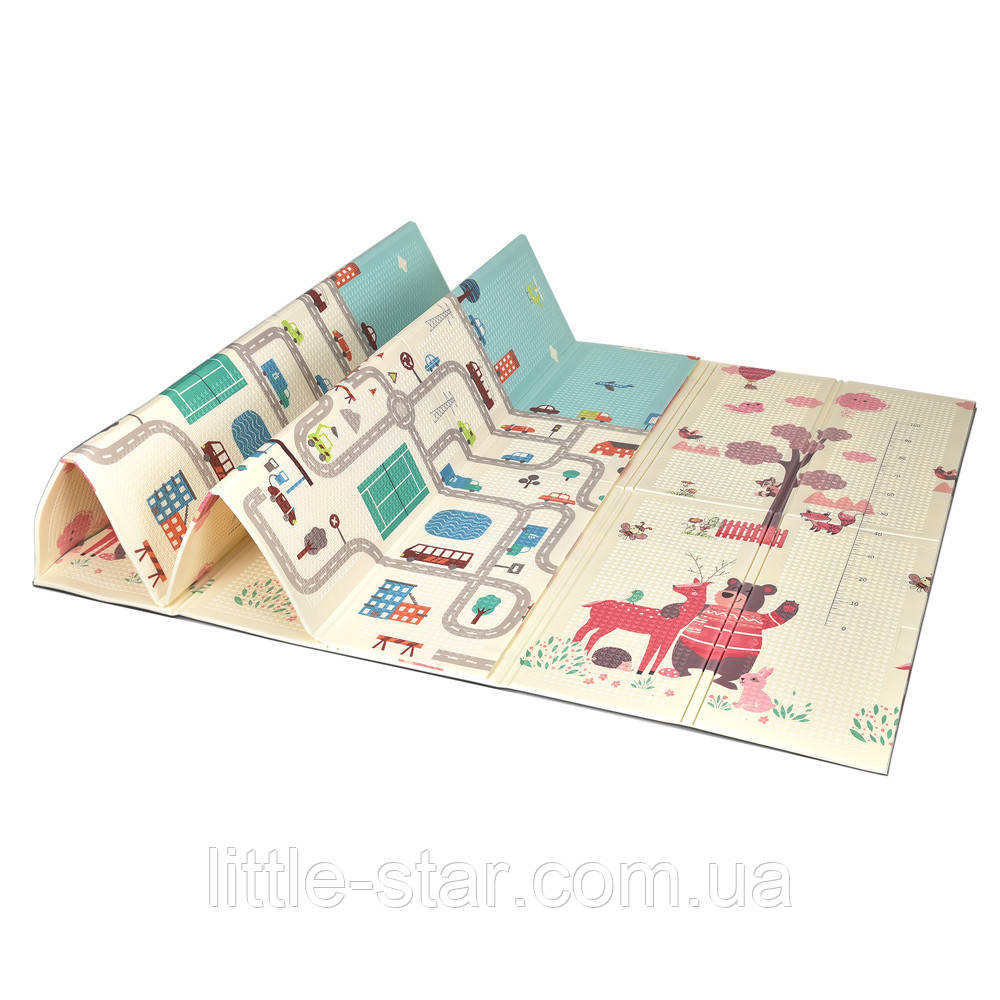 Дитячий термокилимок 180*200*1 см, каремат бебіпол двосторонній складаний з текстурним покриттям