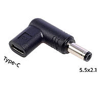 Перехідник USB Type-C PD to DC 5V | 5.5x2.1 мм | перехідник для роутера | 1.5 м, чорний