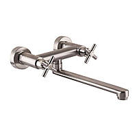 Змішувач для кухні настінний Globus Lux DUKAT SD4-104 двовентильний нержавіюча сталь вилив 25см