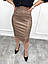 Шкіряна спідниця олівець великого розміру модна з розрізом молодіжна на блискавці, чорна, бежева, р. 50, 52, 54, фото 10