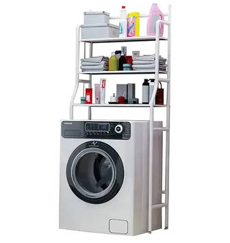 Полиця стелаж над пральною машиною на 3 полиці, етажерка для ванної сталевий каркас 160х65х25см біла