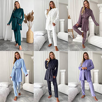 Жіночий домашній велюровий костюм трійка