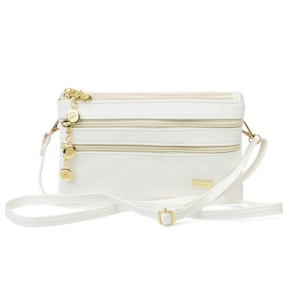 Жіноча сумочка через плече Kafa 6078 біла, 5 відділень на блискавці