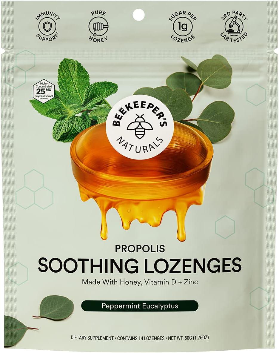 Beekeeper's Naturals Peppermint Eucalyptus / Льодяники для горла з прополісом, м'ятою та евкаліптом 14 шт.
