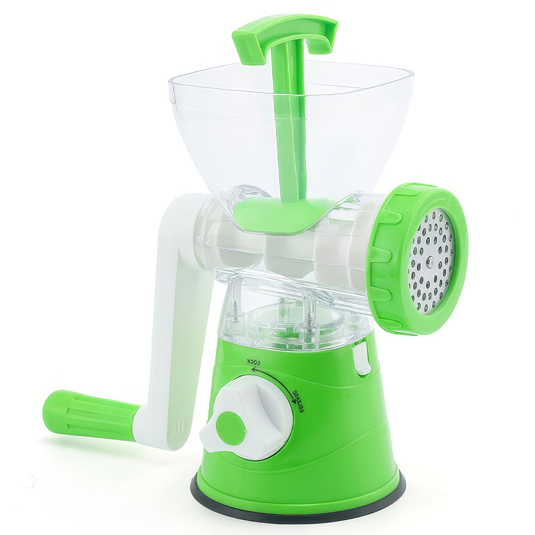 Ручна м'ясорубка з насадкою для виготовлення ковбаси RF-706 Зелена Ручна м'ясорубка на вакуумній присосці, фото 1