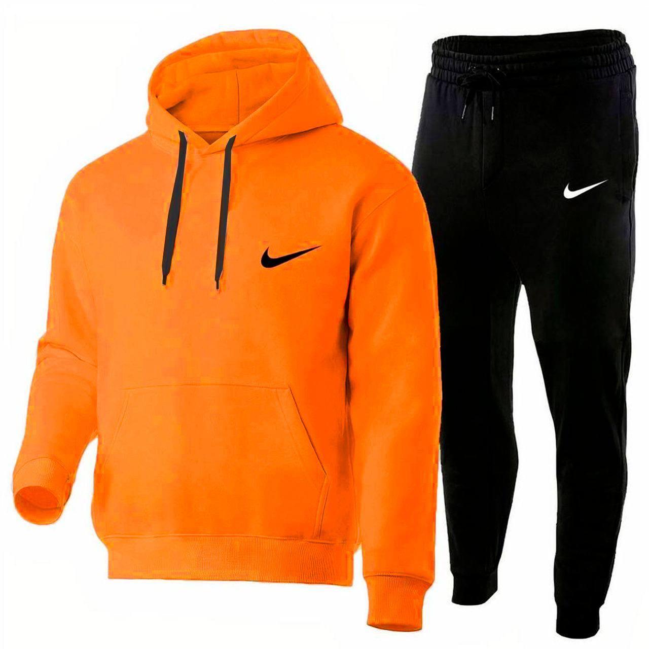 Спортивний костюм чоловічий Nike з капюшоном весняний осінній осінній найк помаранчевий-білий, фото 1