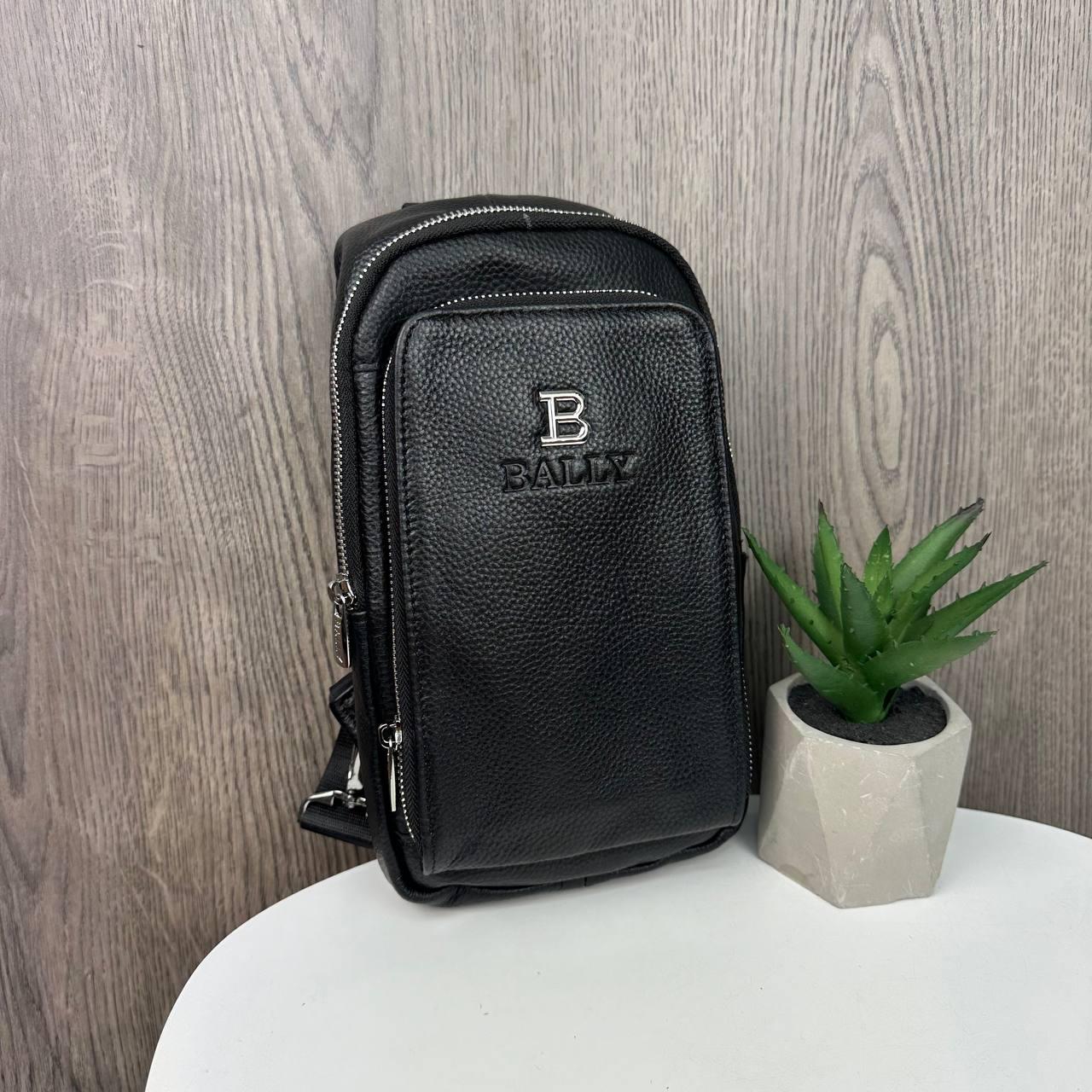 Чоловіча шкіряна бананка чорна Bally, сумка барсетк на груди, фото 1