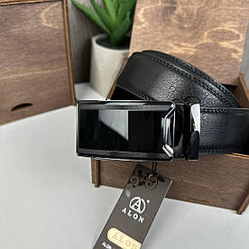 Шкіряний чоловічий ремінь автомат чорний Alone класичний із натуральної шкіри