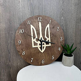 Дерев'яний настінний годинник Герб України, патріотичний годинник із гербом на стіну