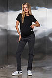 Стильні чорно-сірі джинси для вагітних прямі із високою спинкою S, фото 4