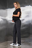 Стильні чорно-сірі джинси для вагітних прямі із високою спинкою S, фото 5