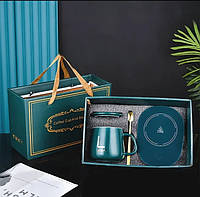 Набор подарочный с термостатом 55 градусов, теплые керамические чашки с ложкой и сумкой.