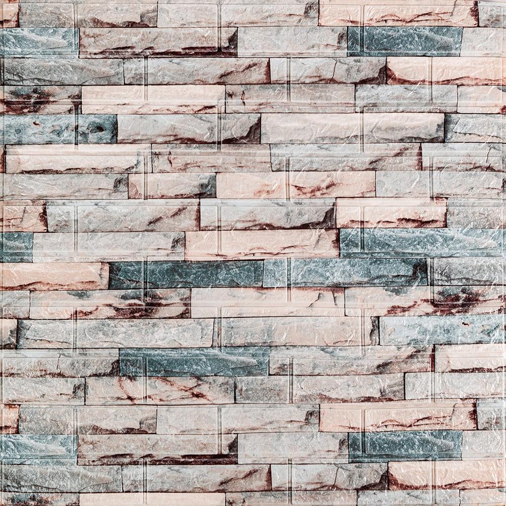 Самоклеющаяся 3D панель под бежево-голубой екатеринославский кирпич 700x770x3мм (349-3), фото 1