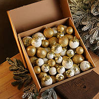 Набір новорічних куль "Бите Скло" 40 шт.Подарунковий набір ялинкових кульок Кульки на ялинку Колір Золотий
