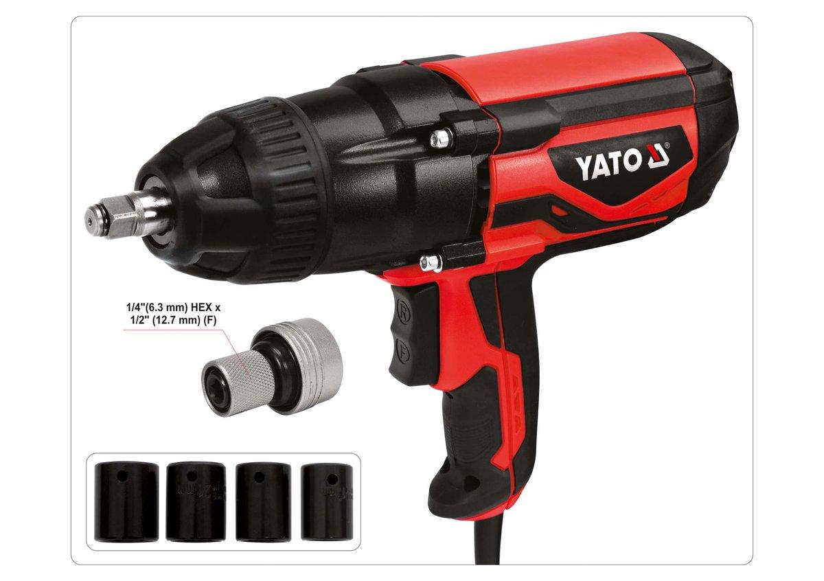 Гайковерт ударний мережевий YATO: 1/4" HEX x 1/2" F, 1020 Вт, 600 Нм, 2600 об/хв, 2700 уд/хв + 4 гол