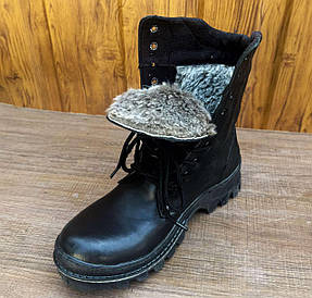 Берці зимові на хутрі, натуральне хутро (овчина), натуральна шкіра чорні