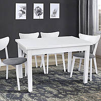 Дерев'яний прямокутний розкладний обідній кухонний білий стіл 120х80 см з дерев'яними ніжками на кухню Бронкс