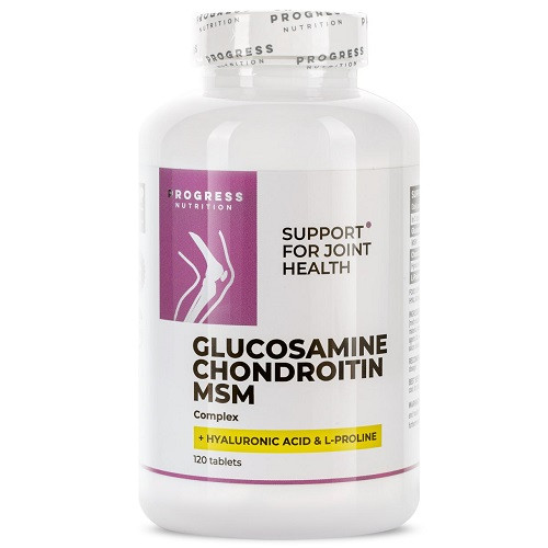 Для суглобів та зв'язок Progress Nutrition Glucosamine Chondroitin MSM Complex + Hyaluronic Acid (120 таблеток.)