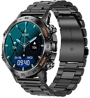 Чоловічий смарт годинник тактичний в подарунок для айфона і андроїд зі знімним ремінцем та металевим браслетом