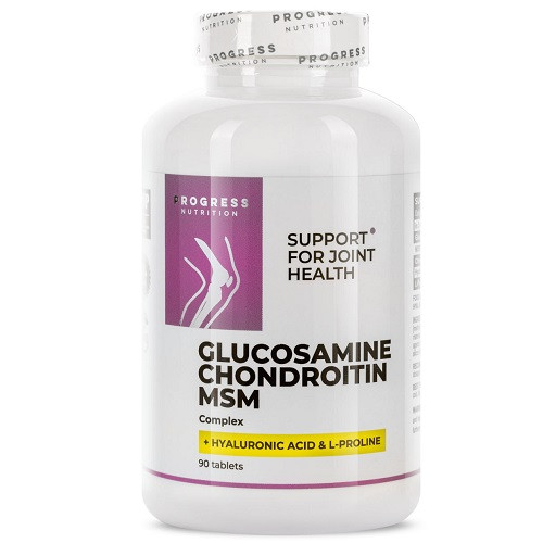 Для суглобів та зв'язок Progress Nutrition Glucosamine Chondroitin MSM Complex + Hyaluronic Acid (90 таблеток.)