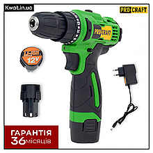 Шуруповерт акумуляторний Procraft PA12Li COMPACT Дві швидкості АКБ 12 В 2 Ач