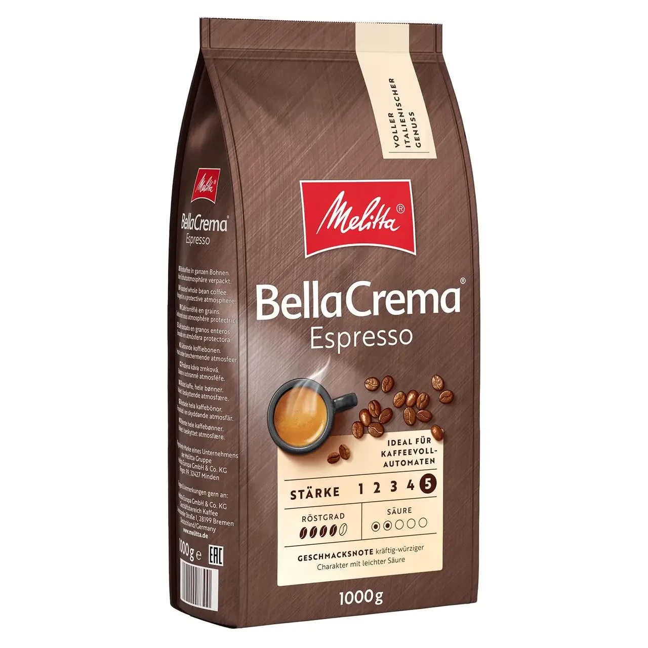 Кава в зернах Melitta BellaCrema Espresso 1кг Німеччина Арабіка Мелітта Еспресо, фото 1