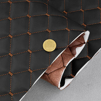 Стьобаний шкірозамінник Maldive Maldive "Ромб чорний" з коричневою ниткою, на поролі і флізеліні