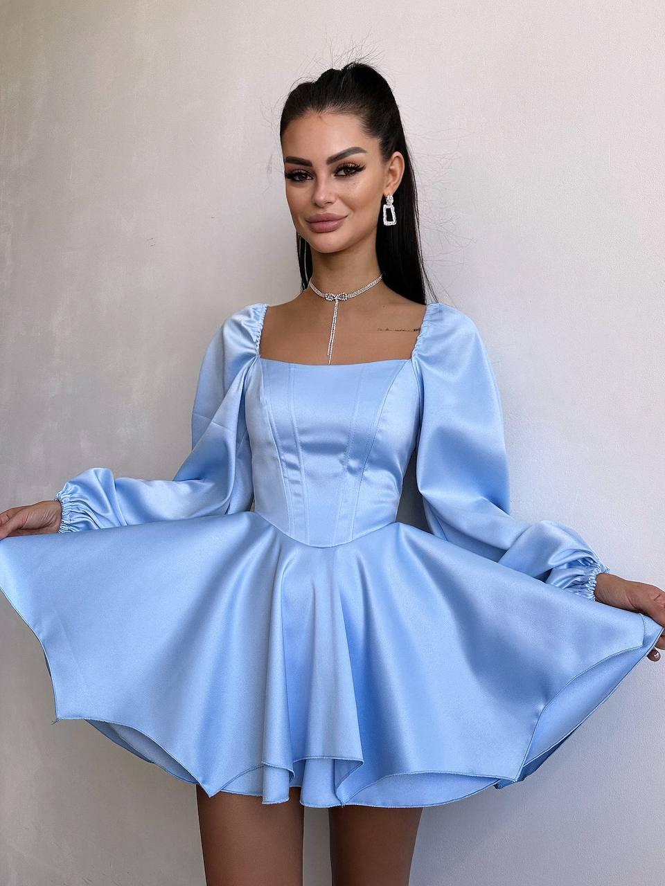 Коротке атласне плаття з корсетним верхом подвійною пишною спідницею (р. S, M) 66PL5825Е, фото 1