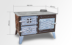 Камін плита SABAH S32 6,2 кВт 41кг/645х415х470мм/ САБАХ С32 з конфорками+духовка (двері чавун, топка чавун)