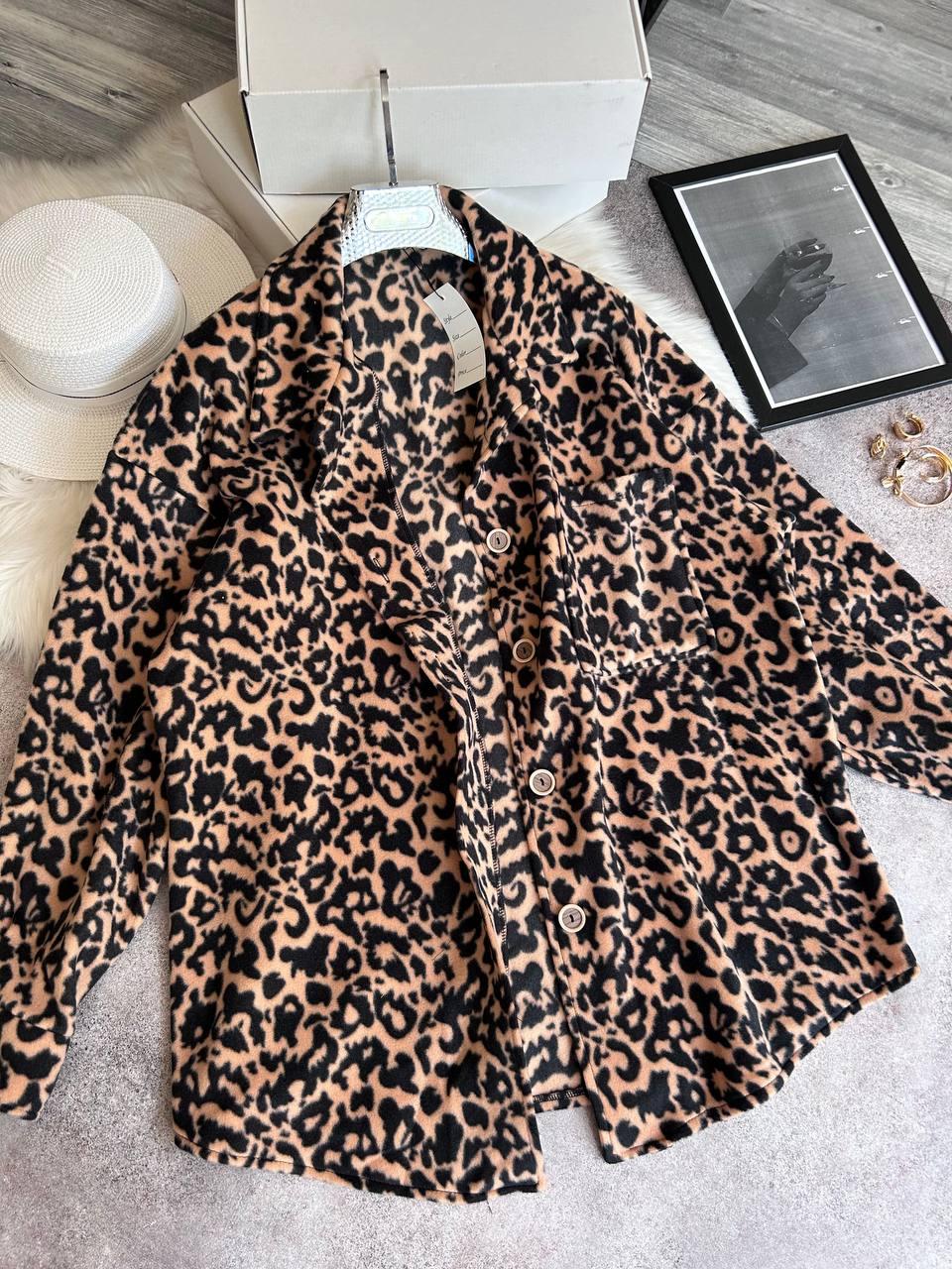 Жіноча тепла сорочка флісова в леопардовий принт (р. 42-48) 63131079, фото 1