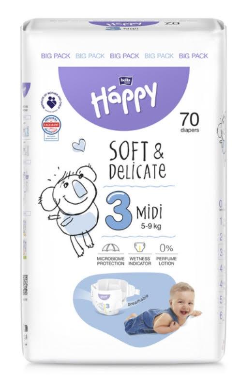 Підгузки дитячі Bella Baby Happy Midi 3 (5-9 кг) 70 шт, фото 1
