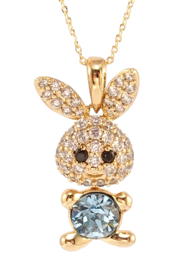 Кулон Xuping Позолота 18K з кр-ми Swarovski на ланцюжку "Зайчик з кристалом Aquamarine" дл. 40-45см х 1мм