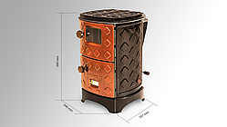 Чавунна піч Sabah S37 Turbo 7,8кВ 66,5кг 440х597х690мм на дровах 1 конфорка (двер.мет.+скло, топка цегла)