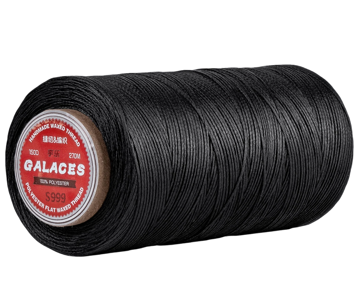 Galaces 0.80мм чорний (S999) 270м плоский шнур вощений по шкірі (картон), фото 1