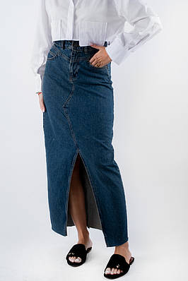 Спідниця джинсова максі з розрізом синя 2866 (2000000133096)