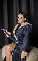 Халат махровий жіночий довгий З КАПЮШОНОМ СІРИЙ/ГРАФІТ 1060