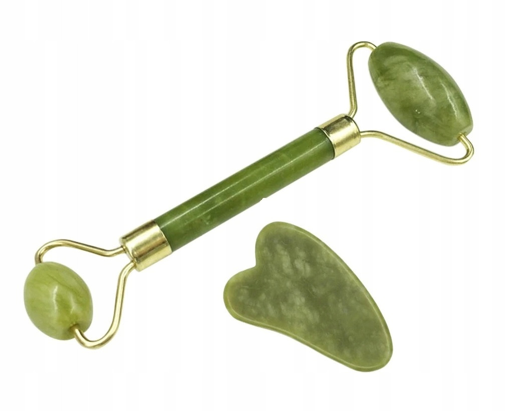 Набір для масажу гуаша DENI CARTE роликовий масажер для обличчя + скребок гуаша з нефриту + крем для рук, фото 1