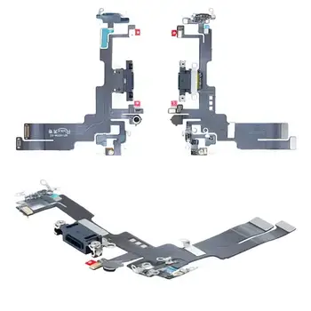 Шлейф для iPhone 14, конектора зарядки, Чорний, з мікрофоном