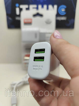 Мережевий ЗП XO L85C Type-C 2USB 2.4A EU (Білий), фото 1