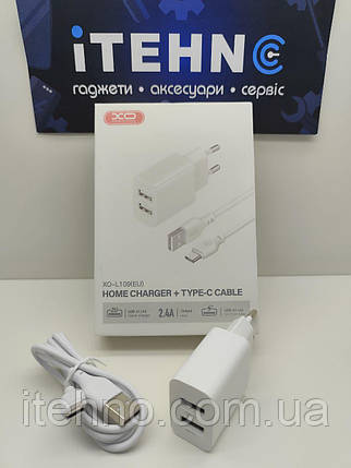 Мережевий ЗП XO L109 2USB 2.4AType-C (Білий), фото 3