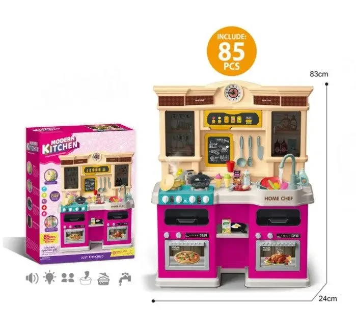 Кухня дитяча велика інтерактивна 922-163, Висота 83 см, 85 елементів, з парою і водою, світлом і звуками, фото 1