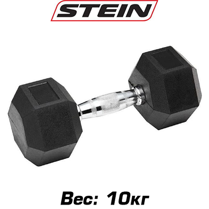 Гантель нерозбірна сталева гантель професійна обгумована гексагональна шестигранна Stein 10 кг, фото 1