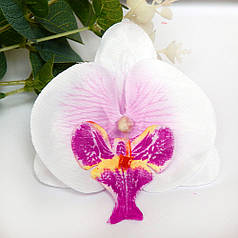 Квітка орхідеї тканинна, 8 см, білий з пурпурною серединкою