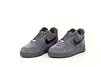 Чоловічі зимові кросівки Nike Air Force 1 Low Grey Black Winter Fur (сірі) низькі на хутрі Y12367