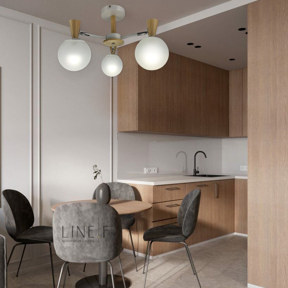 Біла люстра з елементами дерева на 3 плафони 51899/3, фото 1